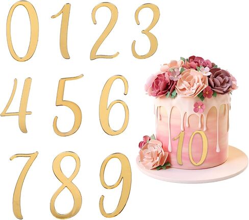 10 PCS Number for Cake Gold Large Acrylic Cake Numbers Topper 0-9 Numbers Mirrored Golden Picks DIY Cupcake Toppers with Number for Wedding Happy Birthday Shower Anniversary Party Supplies Decorations in Saudi Arabia
