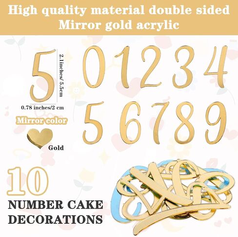10 PCS Number for Cake Gold Large Acrylic Cake Numbers Topper 0-9 Numbers Mirrored Golden Picks DIY Cupcake Toppers with Number for Wedding Happy Birthday Shower Anniversary Party Supplies Decorations in Saudi Arabia