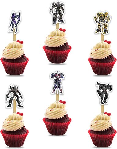 “Optms Prme Cupcake Toppers (24 Pcs) – Theme Birthday Party Decorations for Adults – Robot Hero Cupcake Picks for Boys’ Birthday, Cake Table & Party Supplies" in Saudi Arabia