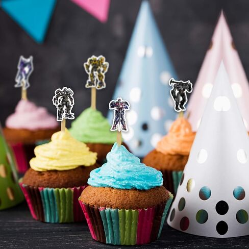 “Optms Prme Cupcake Toppers (24 Pcs) – Theme Birthday Party Decorations for Adults – Robot Hero Cupcake Picks for Boys’ Birthday, Cake Table & Party Supplies" in Saudi Arabia