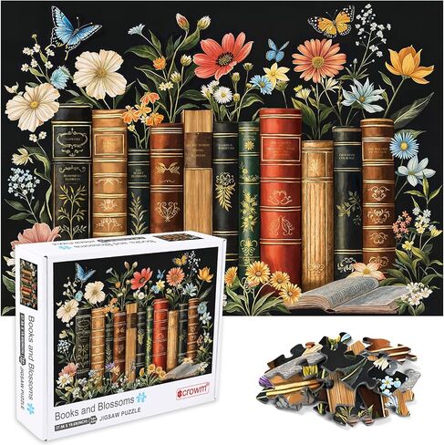 crowm 1000 Pieces Jigsaw Puzzles for Adults, Book Puzzles Wildflower Pages for Books and Blossoms Lover Nature Puzzle Floral and Butterflies as Home Decor in Saudi Arabia