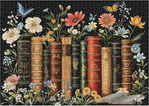 crowm 1000 Pieces Jigsaw Puzzles for Adults, Book Puzzles Wildflower Pages for Books and Blossoms Lover Nature Puzzle Floral and Butterflies as Home Decor in Saudi Arabia