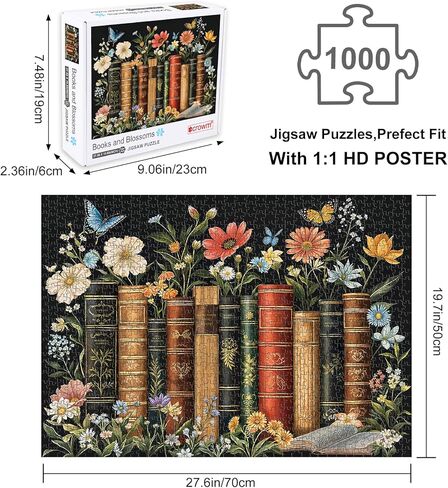 crowm 1000 Pieces Jigsaw Puzzles for Adults, Book Puzzles Wildflower Pages for Books and Blossoms Lover Nature Puzzle Floral and Butterflies as Home Decor in Saudi Arabia