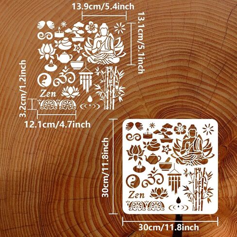 FINGERINSPIRE Zen Motifs Painting Stencil 11.8x11.8 بوصة بوذا استنسل لوتس استنسل شمعة استنسل الخيزران استنسل موضوع ديني استنسل حرفي للرسم على الحائط الخشب الأثاث DIY ديكور المنزل in Saudi Arabia