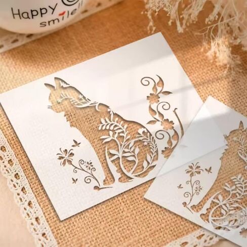 قوالب رسم زهرة القط، استنسل كبير بنمط قطة قابل لإعادة الاستخدام DIY أنماط حيوانات جرافيتي تزيين قالب حرفي استنسل للرسم على الخشب والجدار والأثاث (11.6 × 8.6 بوصة) in Kuwait