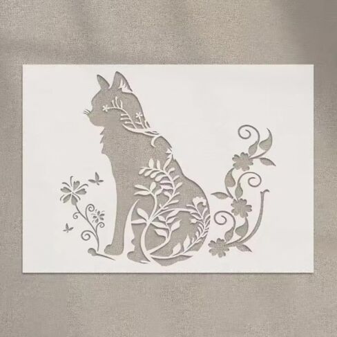 قوالب رسم زهرة القط، استنسل كبير بنمط قطة قابل لإعادة الاستخدام DIY أنماط حيوانات جرافيتي تزيين قالب حرفي استنسل للرسم على الخشب والجدار والأثاث (11.6 × 8.6 بوصة) in Kuwait