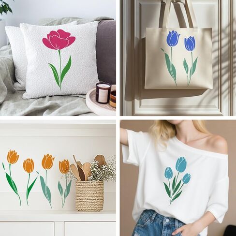 MAYJOYDIY 6Pcs Tulip Stencil Garden Blossoms Flower Painting Stencils 11.7×8.3inch Reusable Bouquet Plants Drawing Template with Paint Brush for Craft on Window Wood Wall Home Decor in Saudi Arabia