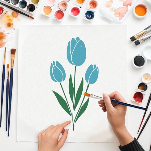 MAYJOYDIY 6Pcs Tulip Stencil Garden Blossoms Flower Painting Stencils 11.7×8.3inch Reusable Bouquet Plants Drawing Template with Paint Brush for Craft on Window Wood Wall Home Decor in Saudi Arabia