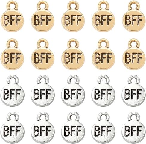 SUNNYCLUE 1 صندوق 100 قطعة 2 ألوان Bff سحر أفضل صديق للأبد سحر الصداقة السائبة كلمة مسطحة حرف ذهبي المعلقات لصنع المجوهرات لوازم النتائج DIY الحرفية مفتاح سلسلة قلادة أساور الكبار in Saudi Arabia