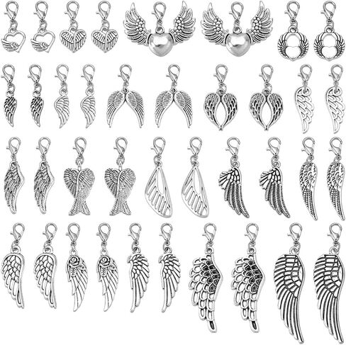 PH PandaHall 38pcs 19 Styles Angel Wing Clip on Charms, Feather Charms with Lobster Clasp Wings Pendants for DIY Jewelry Making Keychains Crafts Accessories in Saudi Arabia