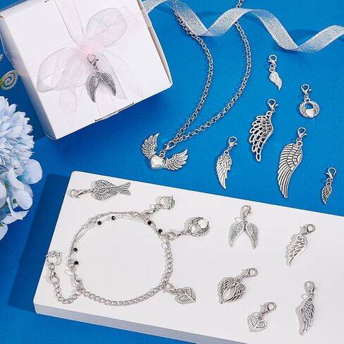 PH PandaHall 38pcs 19 Styles Angel Wing Clip on Charms, Feather Charms with Lobster Clasp Wings Pendants for DIY Jewelry Making Keychains Crafts Accessories in Saudi Arabia