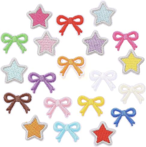 40PCS Mini Bow and Star Iron on Patches, Multicolour Bowknot Embroidered Applique Patch, Star Iron on Sew on Emblem Patches for Clothes Backpacks Jeans Jacket Hats Bags DIY Sewing Craft Decoration. in Saudi Arabia