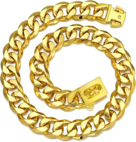 19mm Gold Plated Metal Cuban Link Chain Collar with Quick Release Buckle- Ultra Lightweight & Durable - Sizes (10"-26") - Perfect for Dogs & Fashion Accessories (16 Inch) in Saudi Arabia