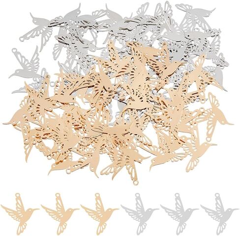 DICOSMETIC 80Pcs 2 Colors Hummingbird Charm Bulk Brass Bird Charms Hollow Flying Animal Charm Filigree Birds Pendants for Jewelry Making Necklace Earring Accessories, Hole: 1.2mm in Saudi Arabia