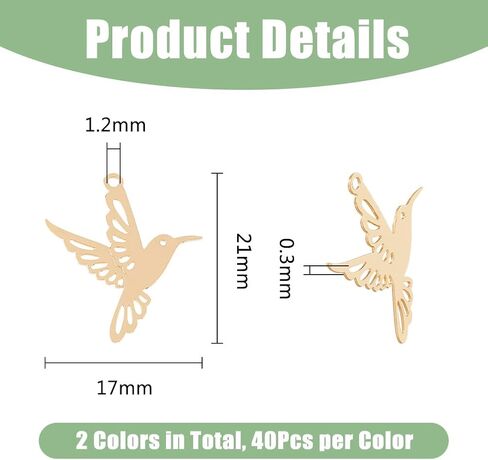 DICOSMETIC 80Pcs 2 Colors Hummingbird Charm Bulk Brass Bird Charms Hollow Flying Animal Charm Filigree Birds Pendants for Jewelry Making Necklace Earring Accessories, Hole: 1.2mm in Saudi Arabia
