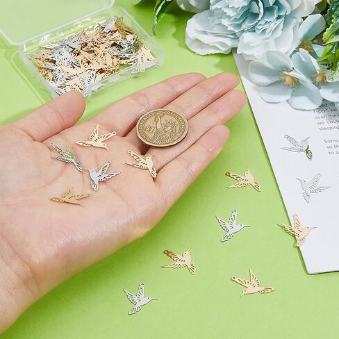DICOSMETIC 80Pcs 2 Colors Hummingbird Charm Bulk Brass Bird Charms Hollow Flying Animal Charm Filigree Birds Pendants for Jewelry Making Necklace Earring Accessories, Hole: 1.2mm in Saudi Arabia
