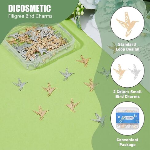 DICOSMETIC 80Pcs 2 Colors Hummingbird Charm Bulk Brass Bird Charms Hollow Flying Animal Charm Filigree Birds Pendants for Jewelry Making Necklace Earring Accessories, Hole: 1.2mm in Saudi Arabia