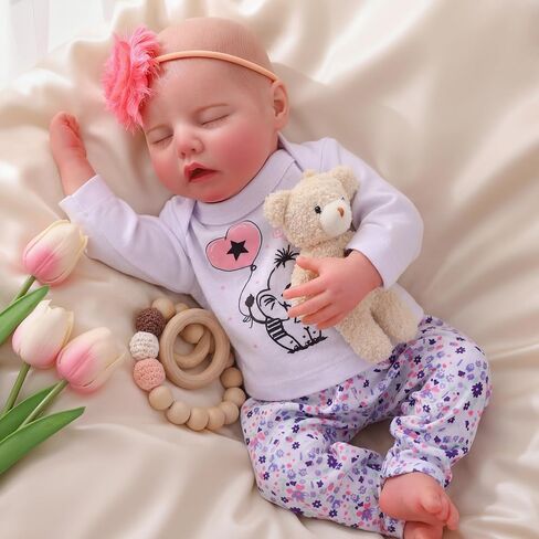 BABESIDE Drink and Wet Reborn Baby Dolls – 17 Inch Realistic Full Body Soft Vinyl Baby Doll, Can Drink & Pee, Real Life Sleeping Baby Doll Girl with Care Accessories, Gift for Kids Age 3+ in Saudi Arabia