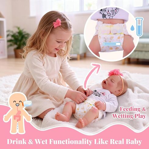 BABESIDE Drink and Wet Reborn Baby Dolls – 17 Inch Realistic Full Body Soft Vinyl Baby Doll, Can Drink & Pee, Real Life Sleeping Baby Doll Girl with Care Accessories, Gift for Kids Age 3+ in Saudi Arabia