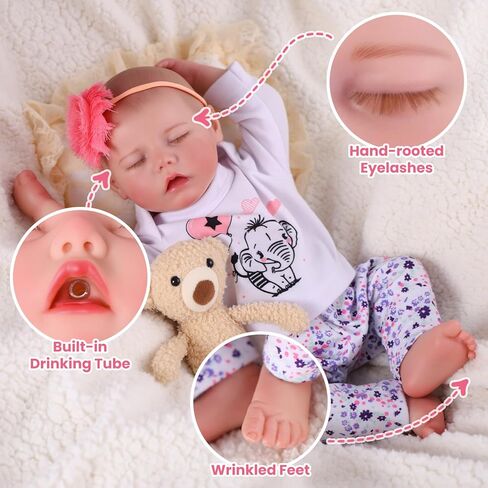 BABESIDE Drink and Wet Reborn Baby Dolls – 17 Inch Realistic Full Body Soft Vinyl Baby Doll, Can Drink & Pee, Real Life Sleeping Baby Doll Girl with Care Accessories, Gift for Kids Age 3+ in Saudi Arabia
