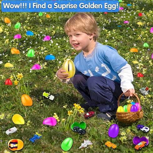 [1 Gold Egg] 24 Pack Prefilled Easter Egg Filled with Transform Car Robot Toys, 24 Eggs + 24 Car Robot Toys for Kids, Easter Basket Stuffers Classroom Exchange for Boys 24 Vehicle Party Favor Egg Hunt in Saudi Arabia