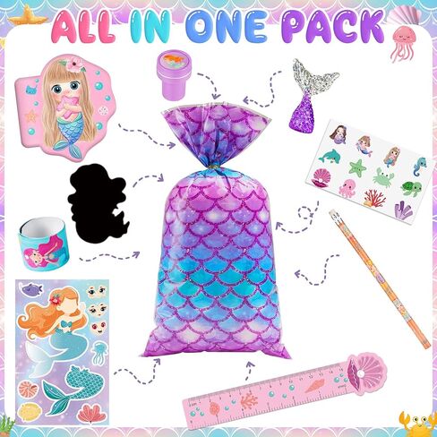 120 قطعة من هدايا حفلات حورية البحر من تشيبولا - ملصقات، وأقلام رصاص، ودفاتر ملاحظات، وطوابع، ومجموعة قرطاسية مدرسية لديكورات عيد ميلاد حورية البحر، وحقائب الحلوى الجيدة، ومكافآت الفصل الدراسي، ومستلزمات بيناتا (12 مجموعة) in Kuwait