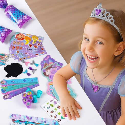 120 قطعة من هدايا حفلات حورية البحر من تشيبولا - ملصقات، وأقلام رصاص، ودفاتر ملاحظات، وطوابع، ومجموعة قرطاسية مدرسية لديكورات عيد ميلاد حورية البحر، وحقائب الحلوى الجيدة، ومكافآت الفصل الدراسي، ومستلزمات بيناتا (12 مجموعة) in Kuwait