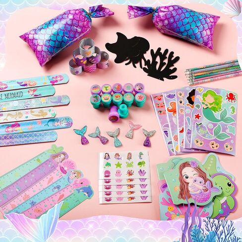 120 قطعة من هدايا حفلات حورية البحر من تشيبولا - ملصقات، وأقلام رصاص، ودفاتر ملاحظات، وطوابع، ومجموعة قرطاسية مدرسية لديكورات عيد ميلاد حورية البحر، وحقائب الحلوى الجيدة، ومكافآت الفصل الدراسي، ومستلزمات بيناتا (12 مجموعة) in Kuwait