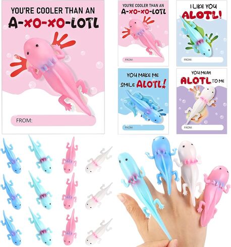 28 Pack Valentines Axolotl Party Favors for Kids Rubber Axolotl Finger Slingshot Toys Bulk with Cards Birthday Gifts Goodie Bags Stuffers School Classroom Rewards in Saudi Arabia
