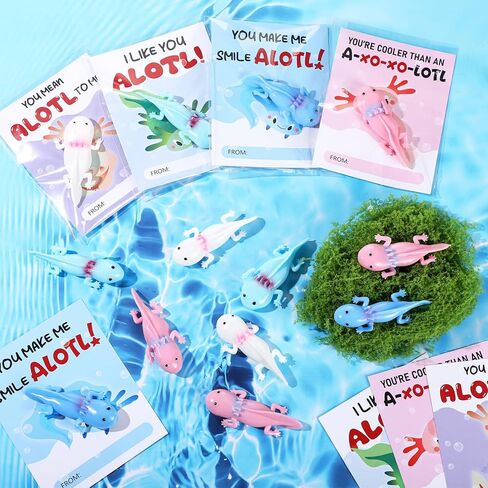 28 Pack Valentines Axolotl Party Favors for Kids Rubber Axolotl Finger Slingshot Toys Bulk with Cards Birthday Gifts Goodie Bags Stuffers School Classroom Rewards in Saudi Arabia