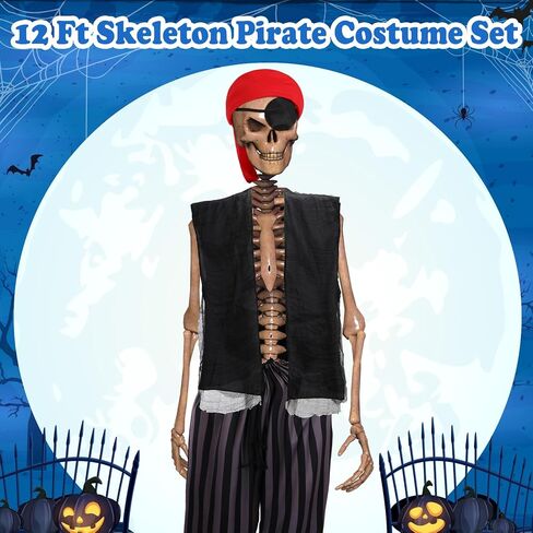 Cozypower 4 Pcs 12 ft Skeleton Outfits Accessories Giant Pirate Costume Set Halloween Skeleton Clothing Accessories for Garden Lawn Outdoor Halloween Decoration in Saudi Arabia