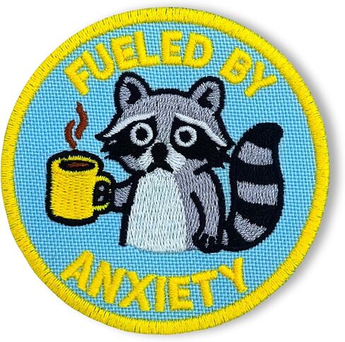 Funny Hook and Loop Embroidered Patch – Fueled by Anxiety Raccoon Morale Patch – DIY Applique for Backpacks, Jackets, Tactical Gear in Saudi Arabia