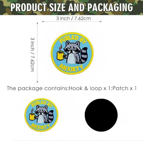 Funny Hook and Loop Embroidered Patch – Fueled by Anxiety Raccoon Morale Patch – DIY Applique for Backpacks, Jackets, Tactical Gear in Saudi Arabia