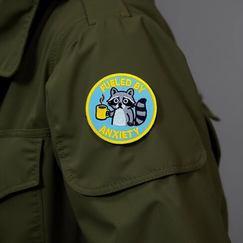 Funny Hook and Loop Embroidered Patch – Fueled by Anxiety Raccoon Morale Patch – DIY Applique for Backpacks, Jackets, Tactical Gear in Saudi Arabia