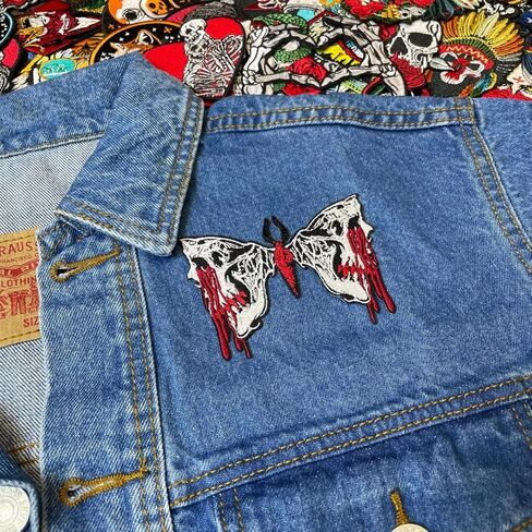 The Bleeding Skull Butterfly Patch – 4 inches, Cool Colorful Gothic Patches – Embroidered Iron On/Sew On Goth Patches in Saudi Arabia