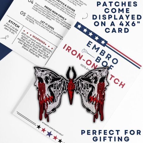 The Bleeding Skull Butterfly Patch – 4 inches, Cool Colorful Gothic Patches – Embroidered Iron On/Sew On Goth Patches in Saudi Arabia