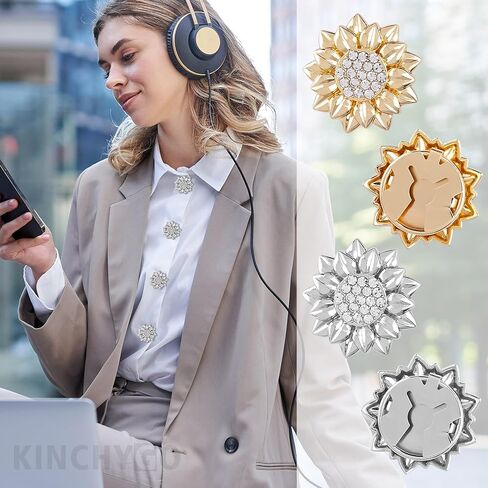 4 Pack Crystal Sunflower Button Covers Decorative Buttons for Men Women Shirts Cuffs Formal Business Wedding Tuxedo in Kuwait
