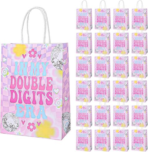 Abeillo 24 Pcs 10th Bithday Party Favor Bags, In My Double Digits Era Gift Bags with Handles, Double Digits Goodie Treat Candy Gift Bag for Girls 10 Year Old Birthday Party Decorations in Saudi Arabia