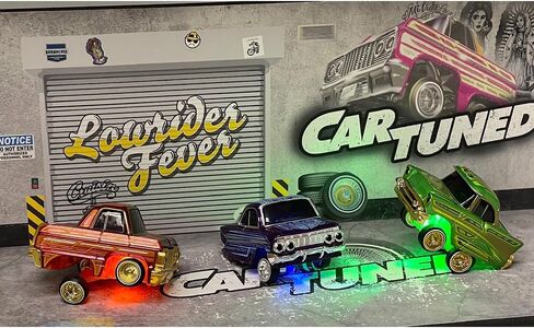 Diecast Model Car Compatible with CarTuned 1:64 Lowriders Show Glow Series 1 Assortment of 8 Pieces Cars with L.E.D. Light Up Chassis, Factory Seal Case. in Saudi Arabia
