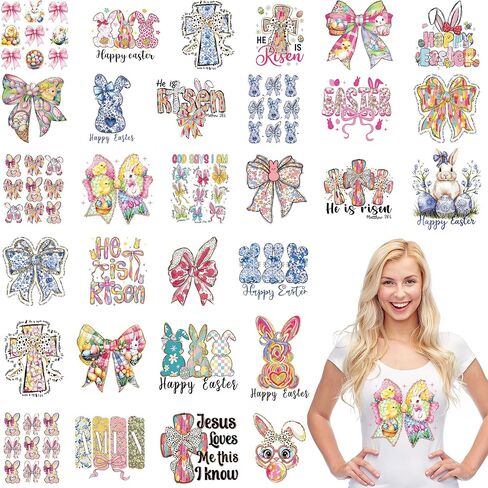 Happy Easter DTF Transfers Ready to Press, 30 PCS Cute Bunny & Gnome Iron-on Decals, Festive Holiday Heat Transfer Vinyl for T-Shirts, Easter Baskets, and DIY Crafts in Saudi Arabia