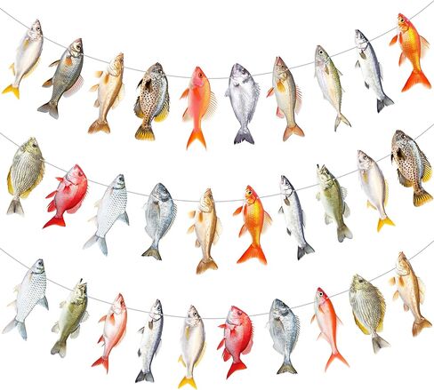 3pcs Gone Fishing Party Banners Fishing Party Decorations Realistic Fish Theme Garlands for Summer Fishman Birthday Party Baby Shower Supplies in Saudi Arabia