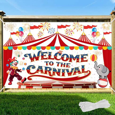 Large Carnival Backdrop 71 x 35 Inch – Welcome to The Carnival Banner with 19.69FT Ribbon, Circus Theme Party Decorations, Birthday Supplies, Photo Booth Props in Saudi Arabia
