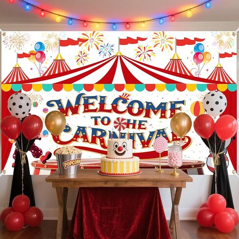 Large Carnival Backdrop 71 x 35 Inch – Welcome to The Carnival Banner with 19.69FT Ribbon, Circus Theme Party Decorations, Birthday Supplies, Photo Booth Props in Saudi Arabia