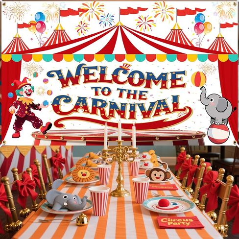 Large Carnival Backdrop 71 x 35 Inch – Welcome to The Carnival Banner with 19.69FT Ribbon, Circus Theme Party Decorations, Birthday Supplies, Photo Booth Props in Saudi Arabia