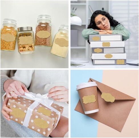 300 PCS Kraft Paper Stickers 3 Shapes Labels for Gift Decoration Suitable for Cans Handicrafts and Home Office in Saudi Arabia