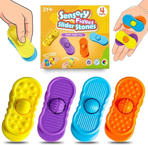 Sensory Slider Fidget Stones Set Rolling Beads, 4 Pairs Silent Textured Toys for Adults Kids, Mix and Match Rolling Beads-Calming Anxiety Relief Autism ADHD, No Noise for Classroom Office Travel in Saudi Arabia