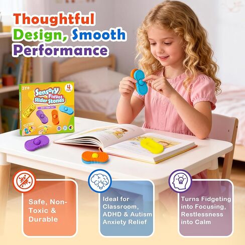 Sensory Slider Fidget Stones Set Rolling Beads, 4 Pairs Silent Textured Toys for Adults Kids, Mix and Match Rolling Beads-Calming Anxiety Relief Autism ADHD, No Noise for Classroom Office Travel in Saudi Arabia