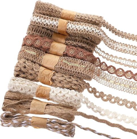 9 Rolls Natural Burlap Lace Ribbon Trim, 18 Meters Vintage Jute Ribbons for Crafts Decorative Ribbon for DIY Sewing, Rustic Wedding Decorations, Gift Wrapping & Party Supplies (9 Styles) in Saudi Arabia