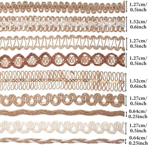9 Rolls Natural Burlap Lace Ribbon Trim, 18 Meters Vintage Jute Ribbons for Crafts Decorative Ribbon for DIY Sewing, Rustic Wedding Decorations, Gift Wrapping & Party Supplies (9 Styles) in Saudi Arabia