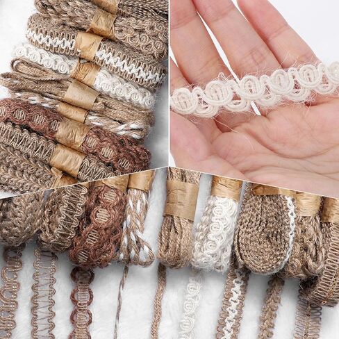 9 Rolls Natural Burlap Lace Ribbon Trim, 18 Meters Vintage Jute Ribbons for Crafts Decorative Ribbon for DIY Sewing, Rustic Wedding Decorations, Gift Wrapping & Party Supplies (9 Styles) in Saudi Arabia